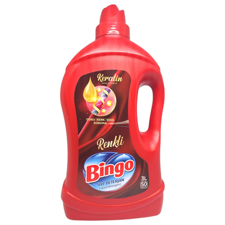 BINGO течен перилен препарат, 50 пранета, 3 литра, Цветно пране, Renkli BINGO течен перилен препарат, 50 пранета, 3 литра, Цветно пране, Renkli