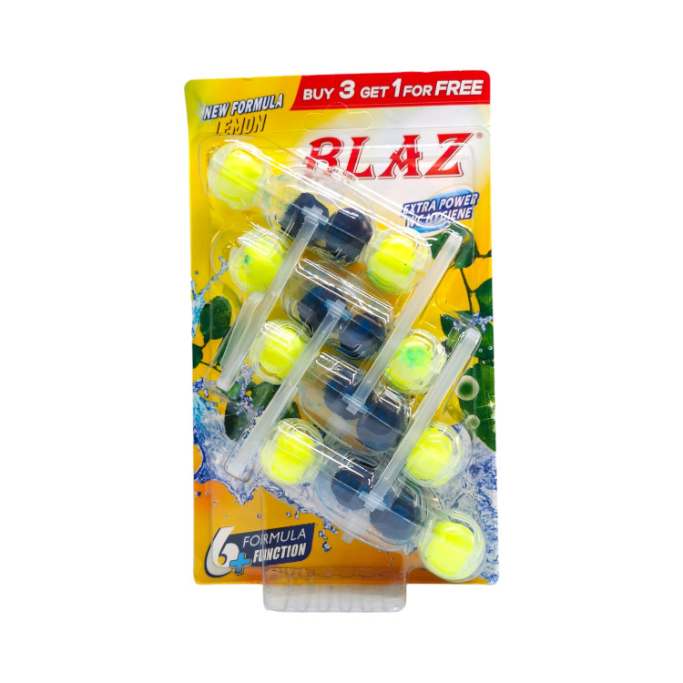 BLAZ ароматизатор за тоалетна чиния, Синя вода, 4 броя, Лимон