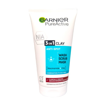 GARNIER pure active, Измиваща скраб маска за лице, 3в1, 150мл GARNIER pure active, Измиваща скраб маска за лице, 3в1, 150мл