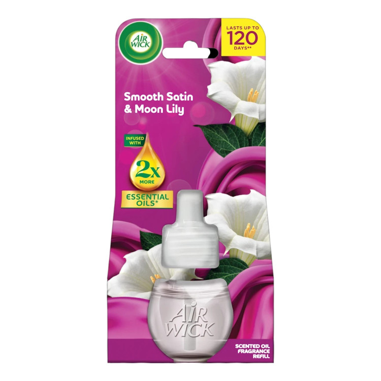 AIR WICK електрически ароматизатор, Пълнител, Smoot satin & Moon lily, 19мл AIR WICK електрически ароматизатор, Пълнител, Smoot satin & Moon lily, 19мл