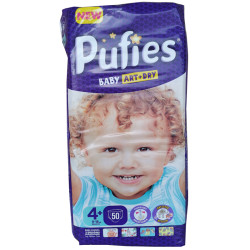 PUFIES baby art+dry 4+ бебешки пелени, 50броя, 9-16кг
