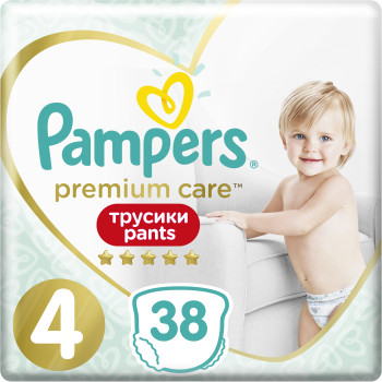 PAMPERS premium care pants бебешки гащи, номер 4, 38 броя PAMPERS premium care pants бебешки гащи, номер 4, 38 броя