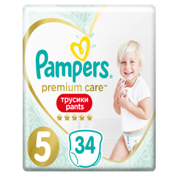 PAMPERS premium care pants бебешки гащи, номер 5, 34 броя PAMPERS premium care pants бебешки гащи, номер 5, 34 броя