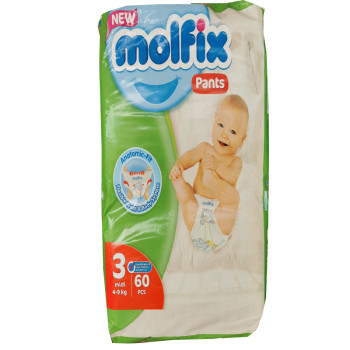 MOLFIX pants бебешки гащи 3, 60 броя, 4-9кг MOLFIX pants бебешки гащи 3, 60 броя, 4-9кг