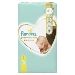 PAMPERS premium care бебешки пелени, Номер 1, 2-5кг, 52броя