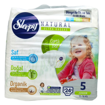 SLEEPY бебешки пелени, Natural, Номер 5, 11-18кг, 24 броя SLEEPY бебешки пелени, Natural, Номер 5, 11-18кг, 24 броя