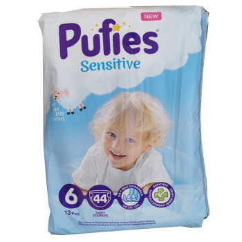 PUFIES sensitive бебешки пелени, номер 6, 13+кг, 42 броя 