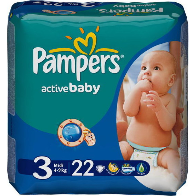 Бебешки пелени, Pampers Active-Baby, 3 22броя