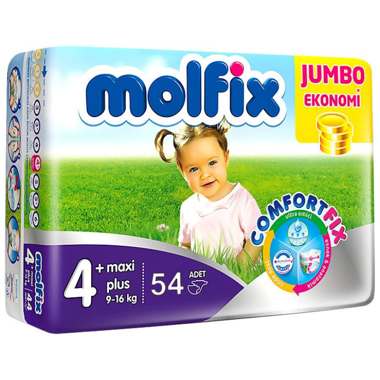 MOLFIX бебешки пелени, Номер 4+, 54БР,  9-16кг