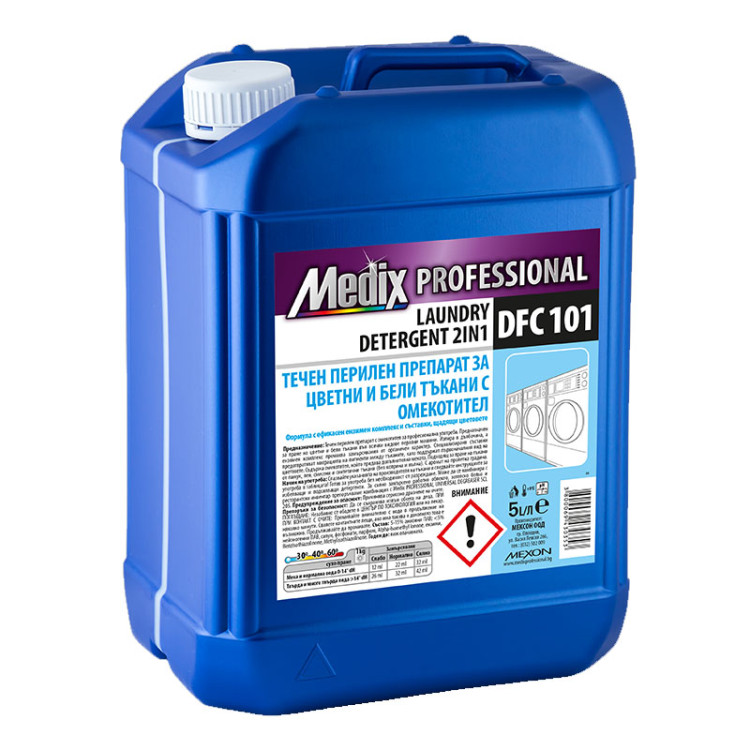 MEDIX professional, Течен перилен препарат за цветни и бели тъкани с омекотител, DFC 101, 5 литра