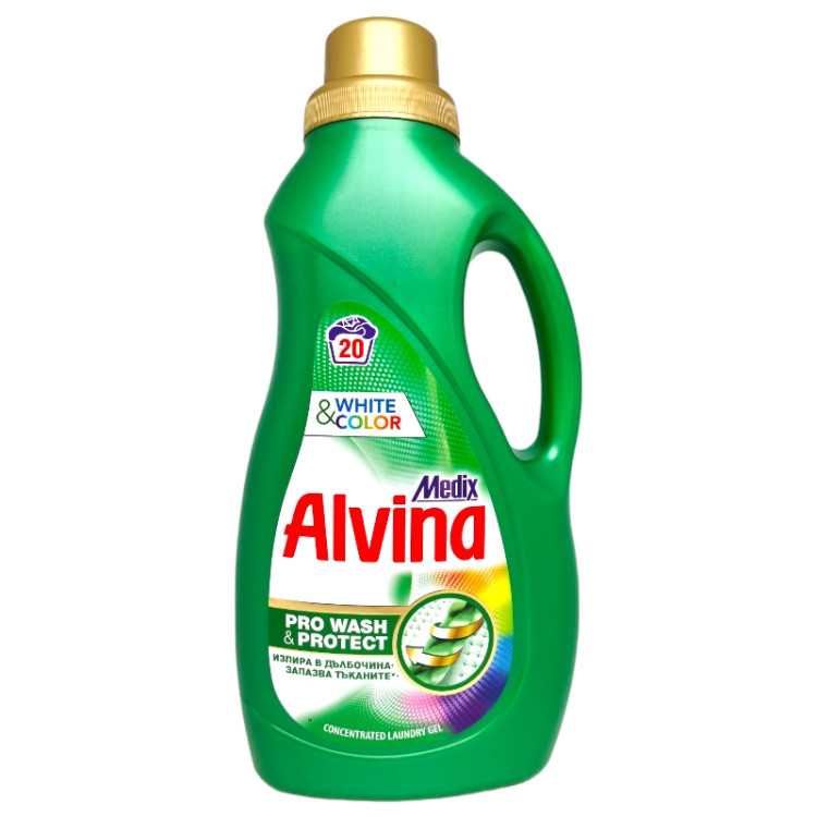 ALVINA течен перилен препарат, Цветно и бяло пране, 20 пранета, 1100мл