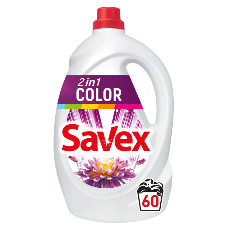 SAVEX 2in1 течен перилен препарат за цветно пране, 3300мл, 60 пранета