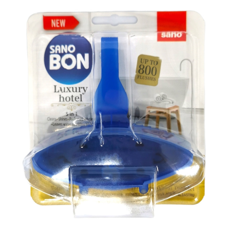 SANO BON ароматизатор за тоалетна чиния, Синя вода, Luxury hotel, 55гр