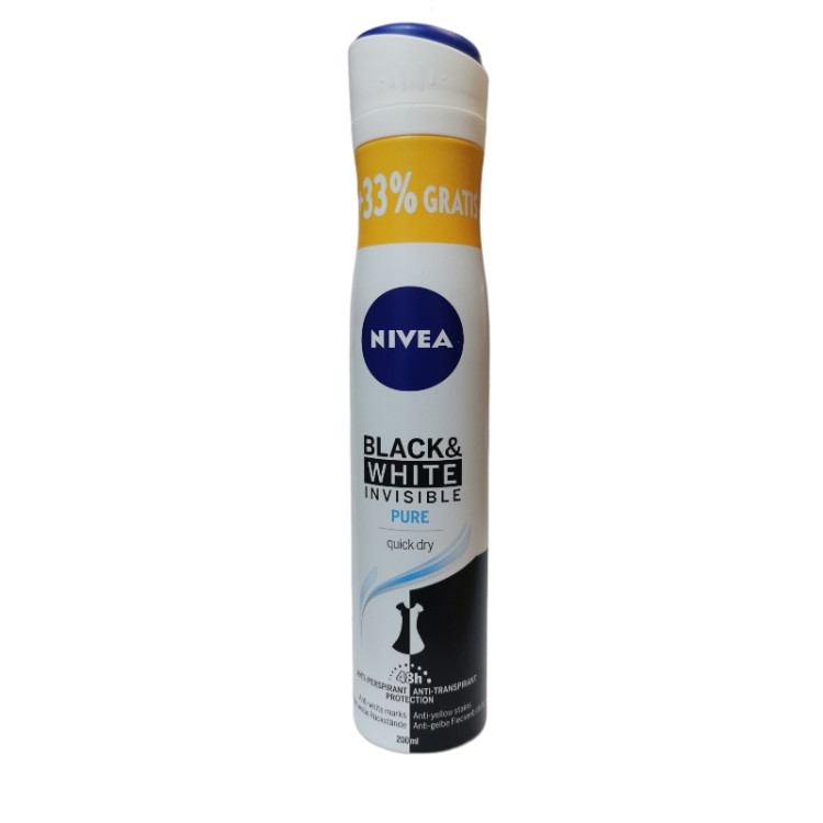 NIVEA дезодорант дамски, Black & white, Pure, 150мл