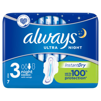 ALWAYS дамски превръзки, ultra night, 7 броя