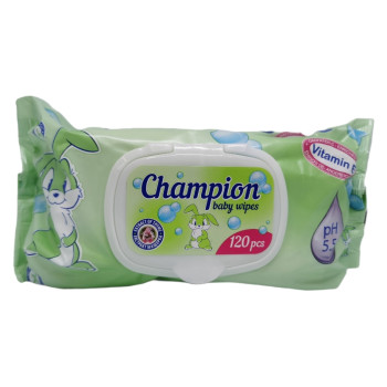 CHAMPION бебешки мокри кърпи, Зелени, 120броя CHAMPION бебешки мокри кърпи, Зелени, 120броя