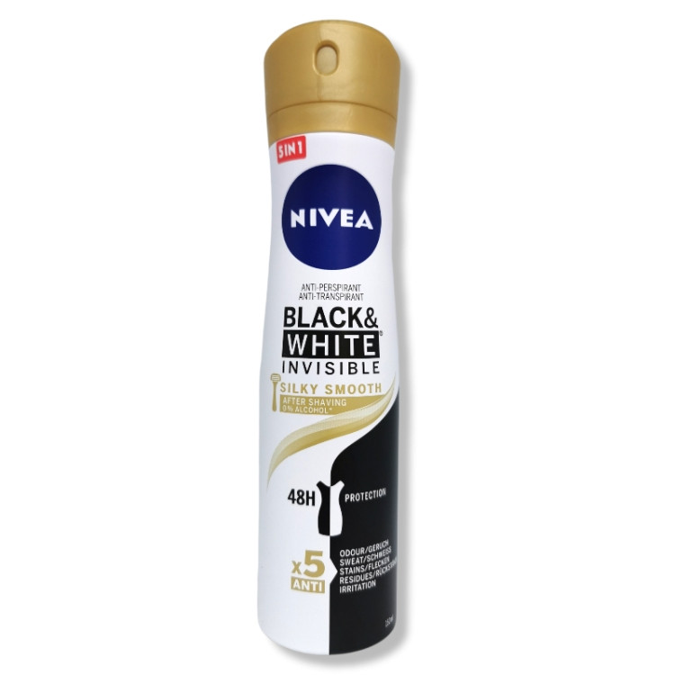 NIVEA дезодорант дамски, Black & white, Invisible, Silky smooth, 150мл