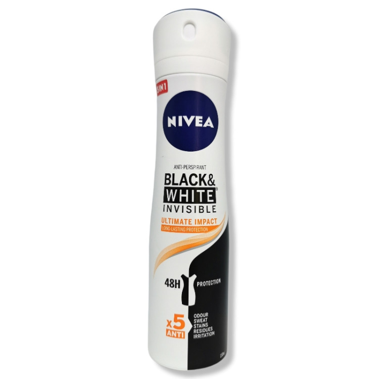 NIVEA дезодорант дамски, Black & white, Invisible, Ultimate Impact, 150мл