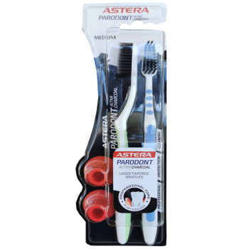 Astera parodont activ charcoal четка за зъби medium, 2 броя