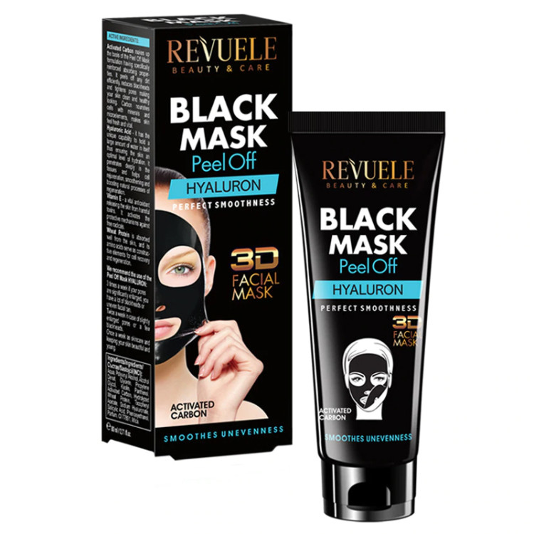REVUELE черна 3D пилинг маска за лице с Hyaluron, 80мл