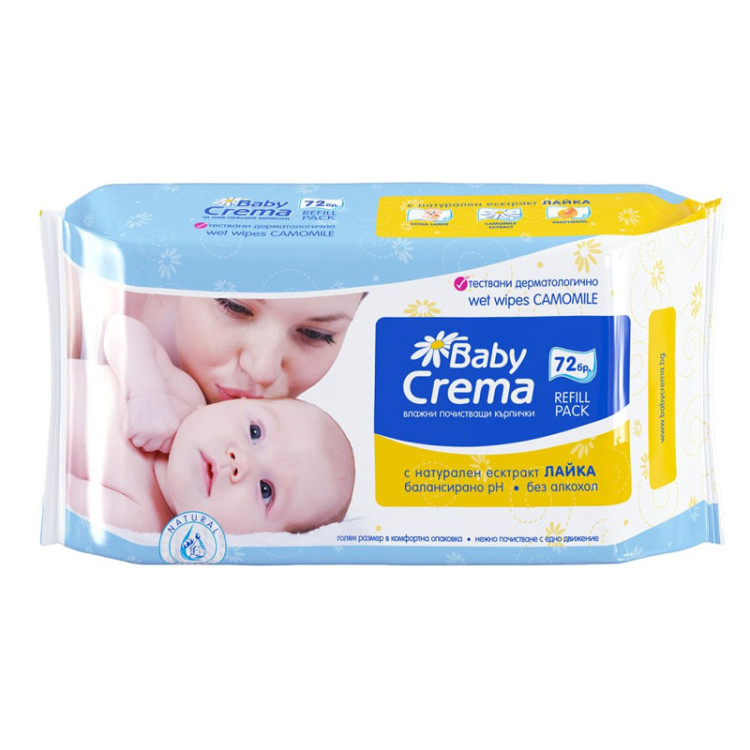 BABY CREMA мокри кърпи бебешки, Лайка, 72 броя