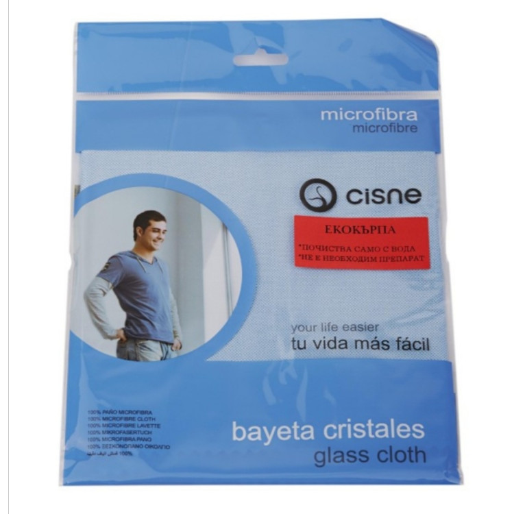 CISNE еко микрофибърна кърпа за стъкла, Почиства без препарат, Размер 38х40,  1 брой