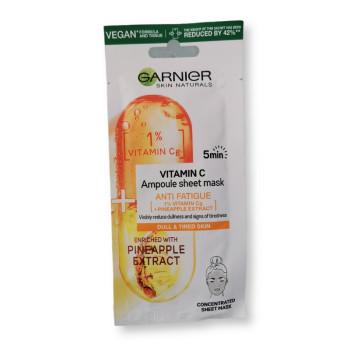 GARNIER памучна маска за лице, Ампула, Витамин С, Против признаци на умора, 15гр GARNIER памучна маска за лице, Ампула, Витамин С, Против признаци на умора, 15гр