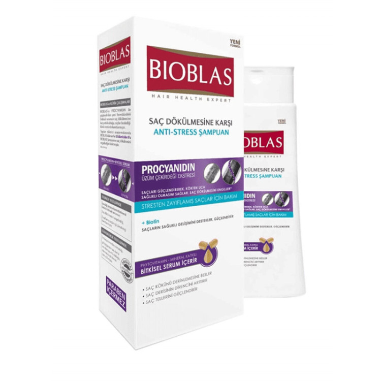 BIOBLAS шампоан за коса,Procyanidin+Biotin, Против косопад антистрес, Процианид+Биотин, 360мл