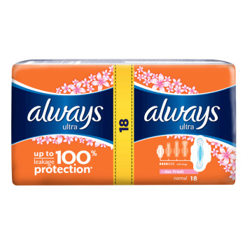 ALWAYS ultra дамски превръзки, normal duo fresh, 18 броя