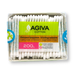 AGIVA памучни клечки с хартиен стик, 200 броя