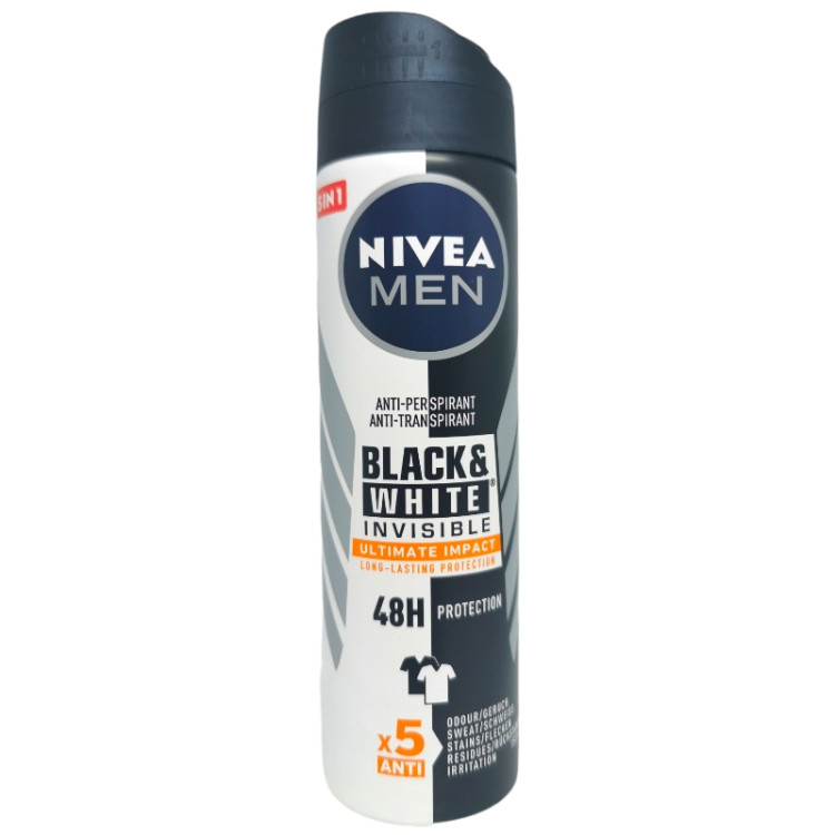 NIVEA дезодорант мъжки,Invisible, Black & White, Ultimate impact 150мл