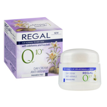 REGAL Q10 крем за лице против бръчки нощен, За нормална и смесена кожа, Орис и масло от ший REGAL Q10 крем за лице против бръчки нощен, За нормална и смесена кожа, Орис и масло от ший