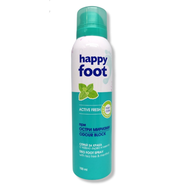 HAPPY FOOT спрей дезодорант за крака, При остри миризми, Мента, 150мл