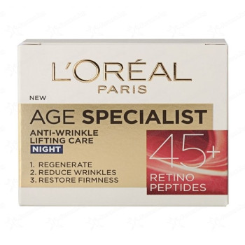 LOREAL крем за лице, Против бръчки, 45+ , Нощен, 50мл 