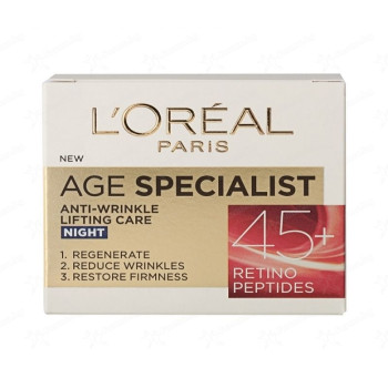 LOREAL крем за лице, Против бръчки, 45+ , Нощен, 50мл 