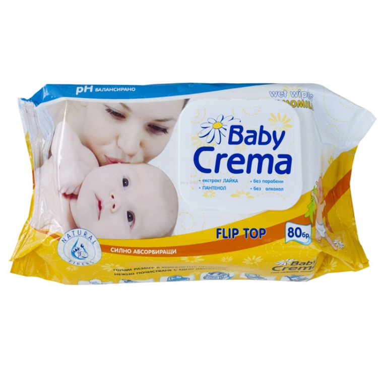 BABY CREMA бебешки мокри кърпи с капак, Лайка, 80броя