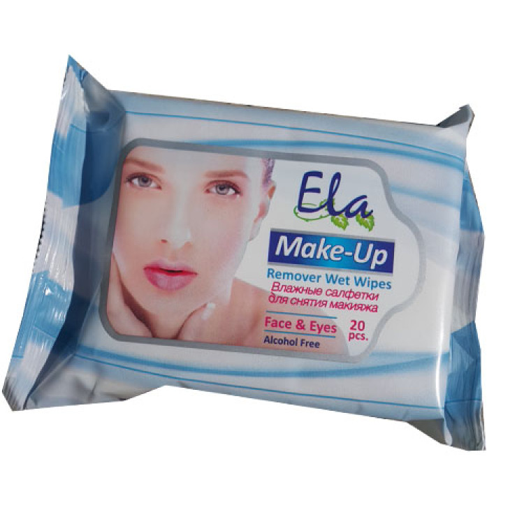 ELA мокри кърпи за почистване на лице от грим, 20броя