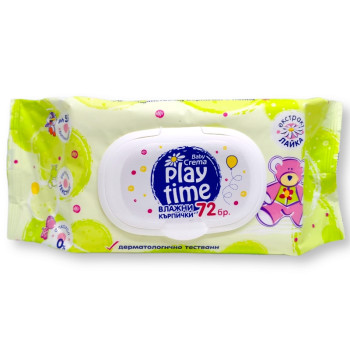 PLAY TIME бебешки влажни кърпички с капак, Лайка, 72 броя PLAY TIME бебешки влажни кърпички с капак, Лайка, 72 броя