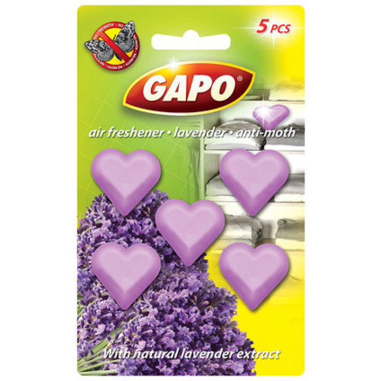 Ароматизатор против молци Gapo лавандула, сърца 5 броя в опаковка