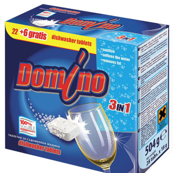 DOMINO таблетки за съдомиялна машина, 3in1,  22+6 подарък