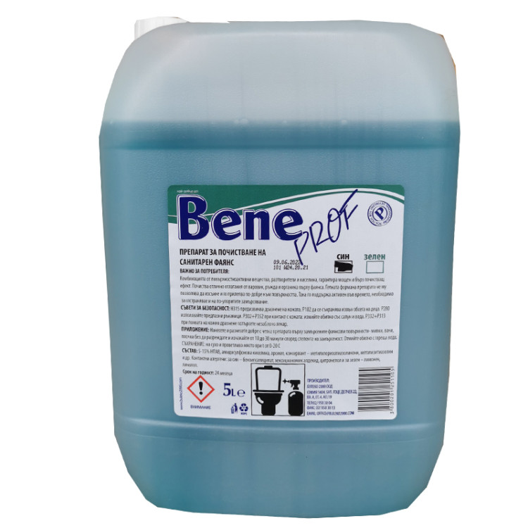 BENE препарат за почистване на санитарен фаянс, Мивки и тоалетна чиния, 5 литра