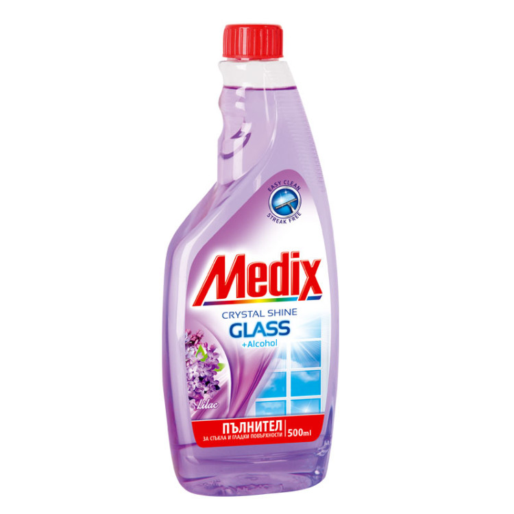 MEDIX препарат за почистване на стъкла, Люляк, Пълнител, 500мл
